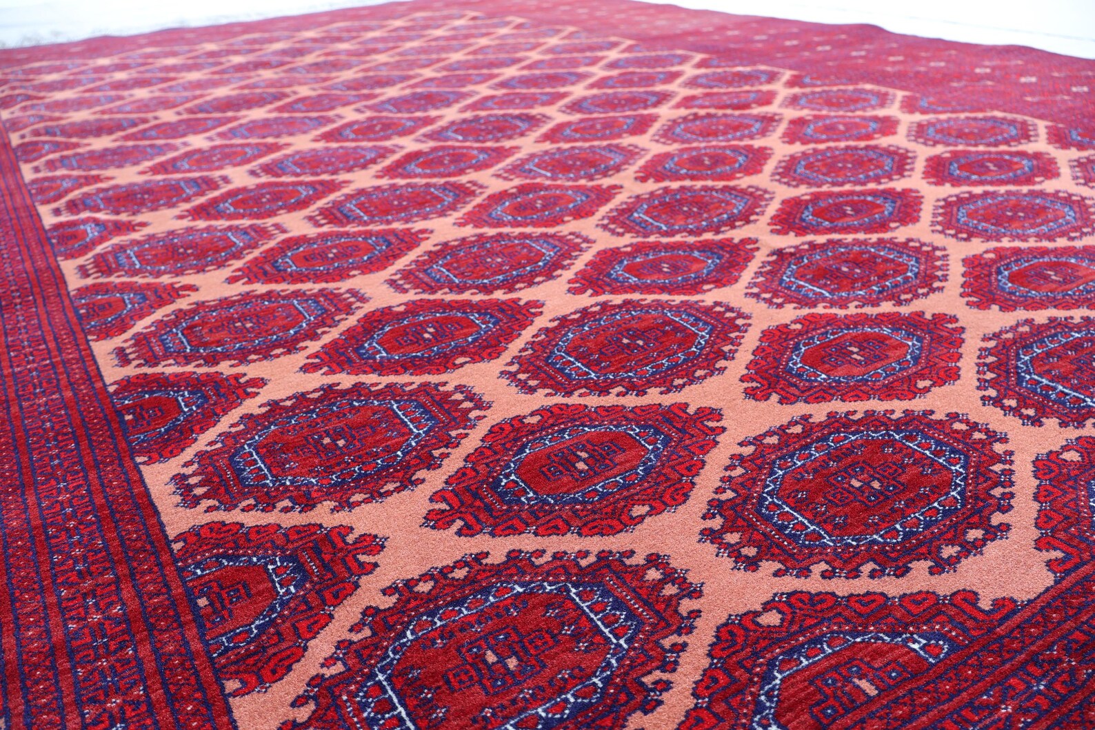 Afghan Bokhara Rug 204 × 300 cm – Handwoven Wool Carpet | Classic Red & Ivory Geometric Design | 6.7 × 9.8 ft