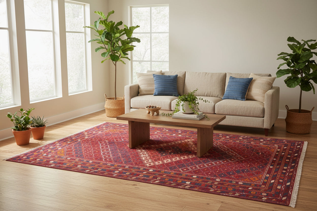 Mashwani Tribal Rug 201 × 290 cm – Handwoven Wool Flatweave | Geometric Afghan Design | 6.6 × 9.5 ft