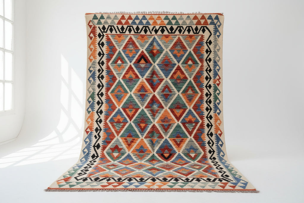 Colorful Handwoven Afghan Kilim Rug 125x189 cm | New Wool Tribal Carpet