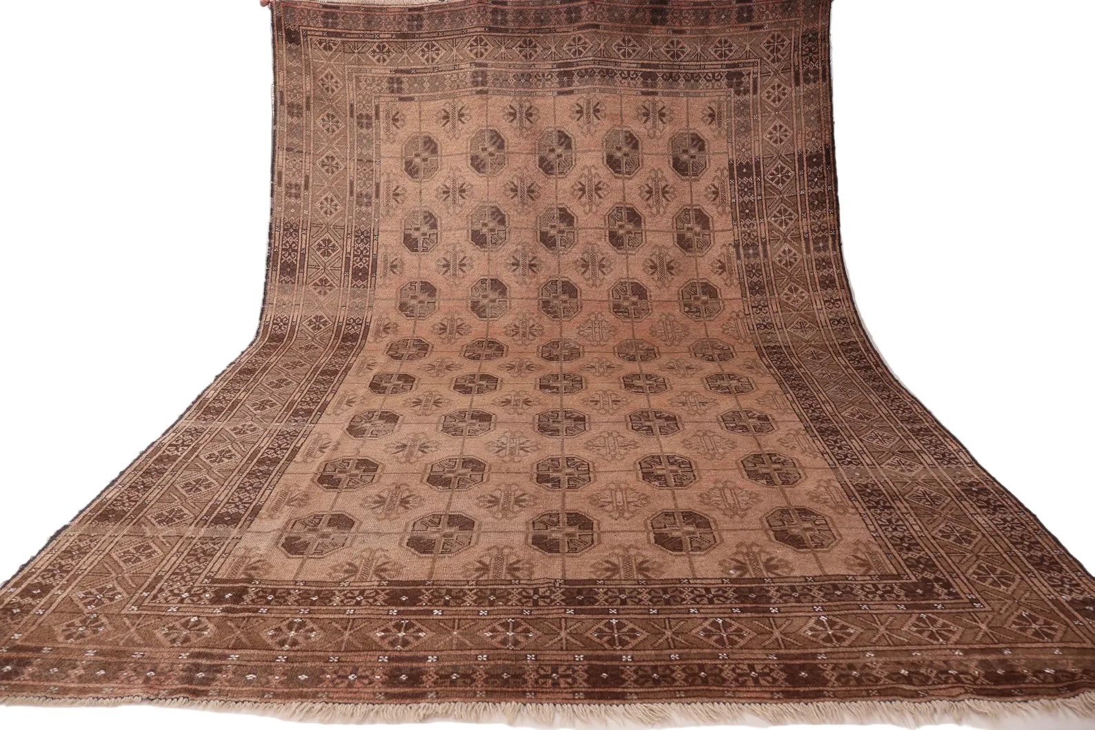Heritage Vintage 6.9x10.2 ft Afghan Bokhara Rug | Brown Handknotted Wool Carpet