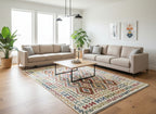 Handmade Afghan Kilim Rug – 210x299 cm | Ivory Base Multicolor Diamond Wool Carpet