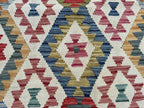 Handmade Afghan Kilim Rug – 210x299 cm | Ivory Base Multicolor Diamond Wool Carpet