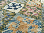 Handmade Afghan Kilim Rug – 220x317 cm | Red Border Pastel Diamond Wool Carpet