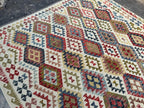 Handmade Afghan Kilim Rug – 262x344 cm | Ivory Base Multicolor Tribal Wool Carpet