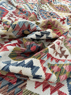 Handmade Afghan Kilim Rug – 262x344 cm | Ivory Base Multicolor Tribal Wool Carpet