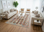 Handmade Afghan Kilim Rug – 262x344 cm | Ivory Base Multicolor Tribal Wool Carpet