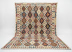 Handmade Afghan Kilim Rug – 262x344 cm | Ivory Base Multicolor Tribal Wool Carpet