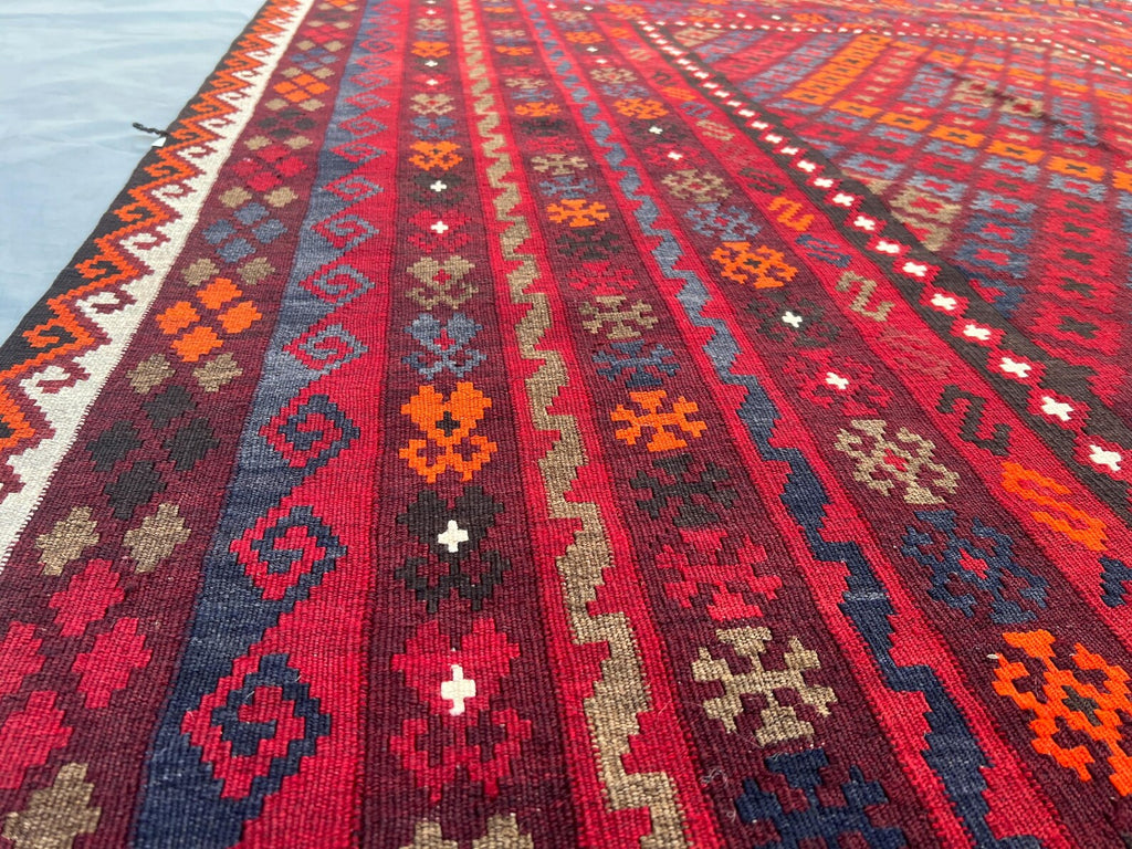 Handmade Afghan Kilim Rug – 205x280 cm | Deep Red Tribal Wool Carpet
