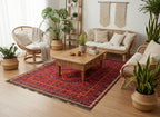Handmade Afghan Kilim Rug – 205x280 cm | Deep Red Tribal Wool Carpet