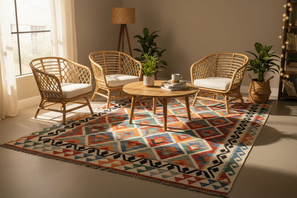 Colorful Handwoven Afghan Kilim Rug 125x189 cm | New Wool Tribal Carpet