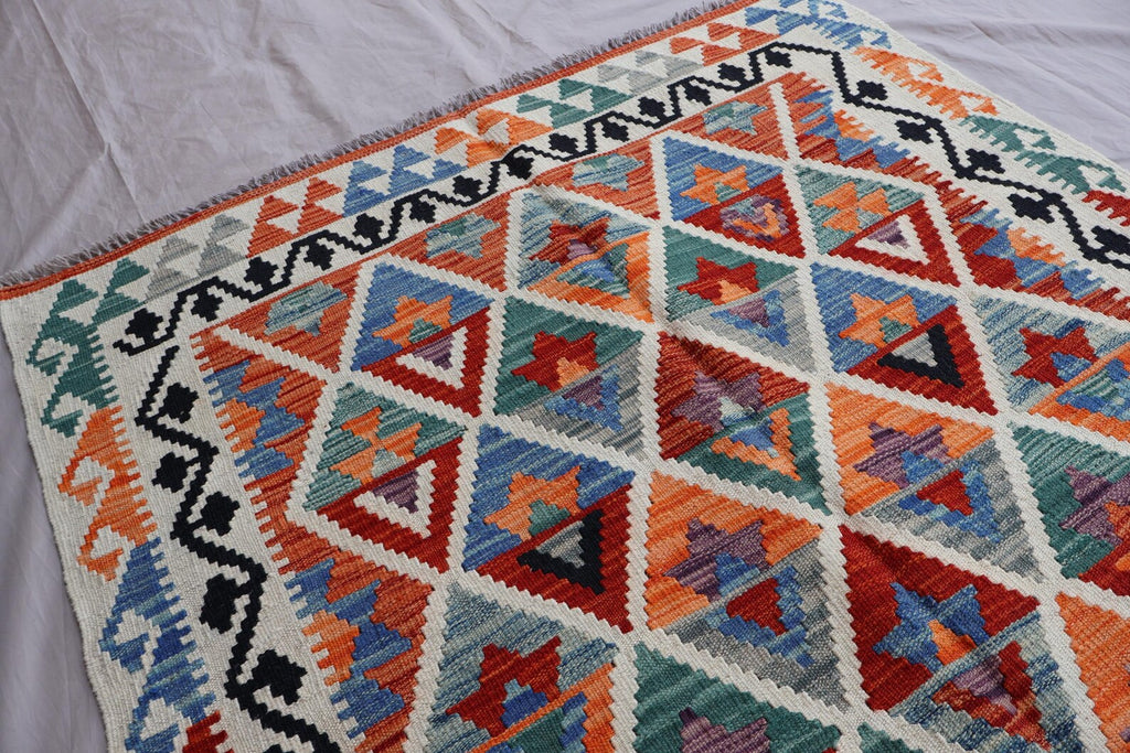 Colorful Handwoven Afghan Kilim Rug 125x189 cm | New Wool Tribal Carpet
