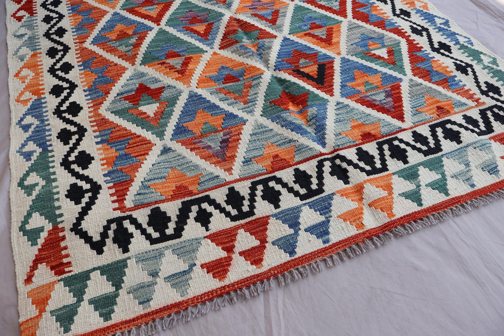 Colorful Handwoven Afghan Kilim Rug 125x189 cm | New Wool Tribal Carpet