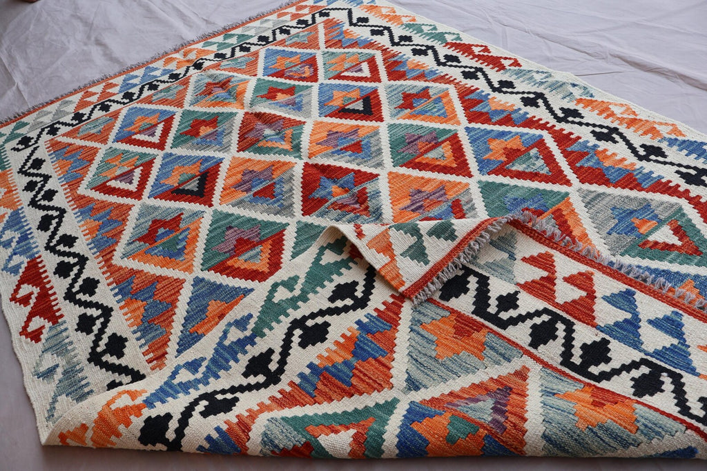 Colorful Handwoven Afghan Kilim Rug 125x189 cm | New Wool Tribal Carpet