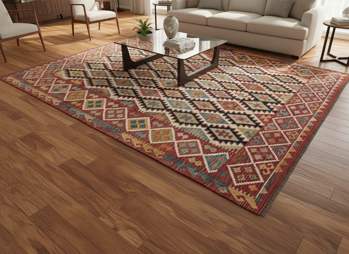 Handmade Afghan Kilim Rug – 256x310 cm | Traditional Tribal Wool Carpet