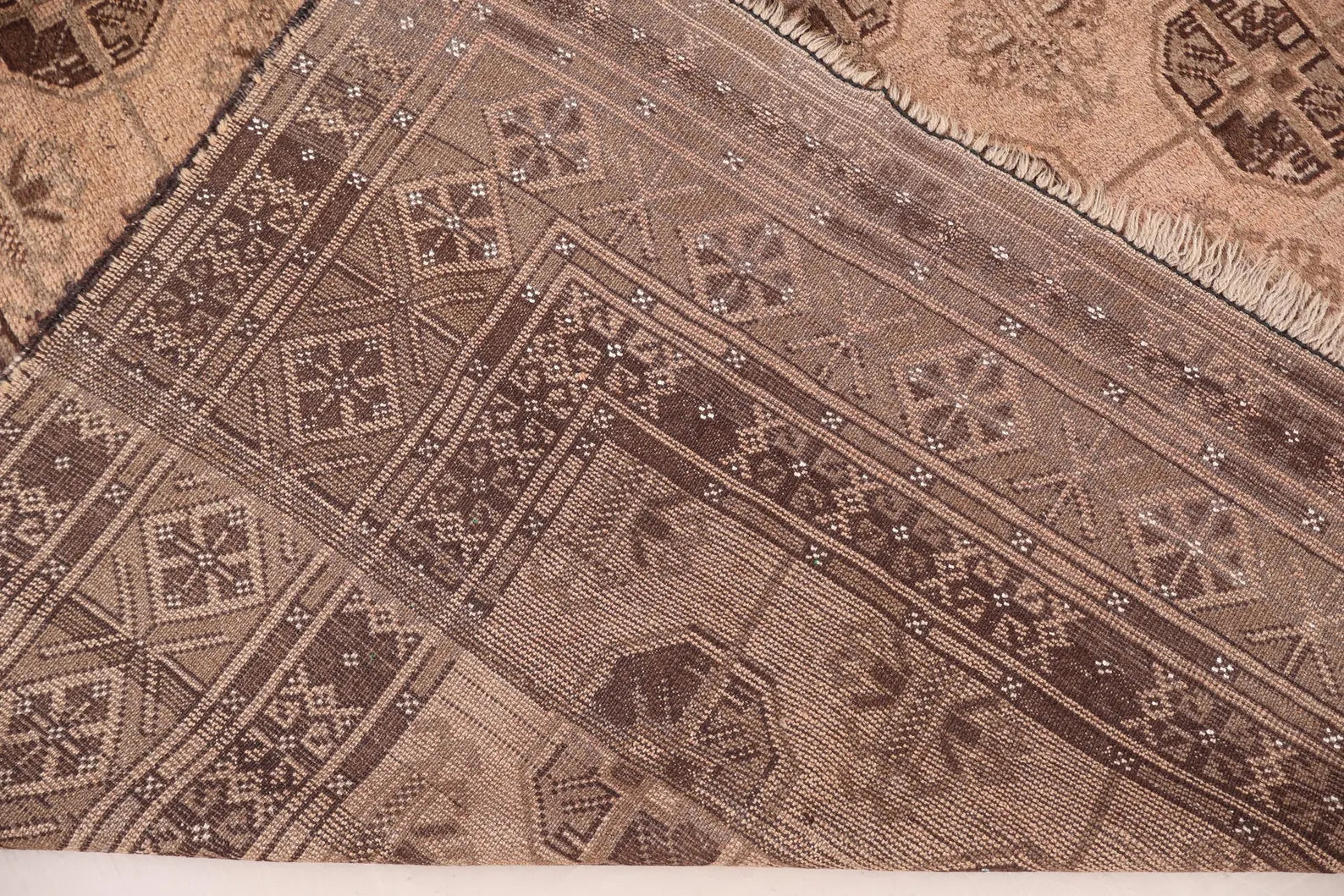 Heritage Vintage 6.9x10.2 ft Afghan Bokhara Rug | Brown Handknotted Wool Carpet