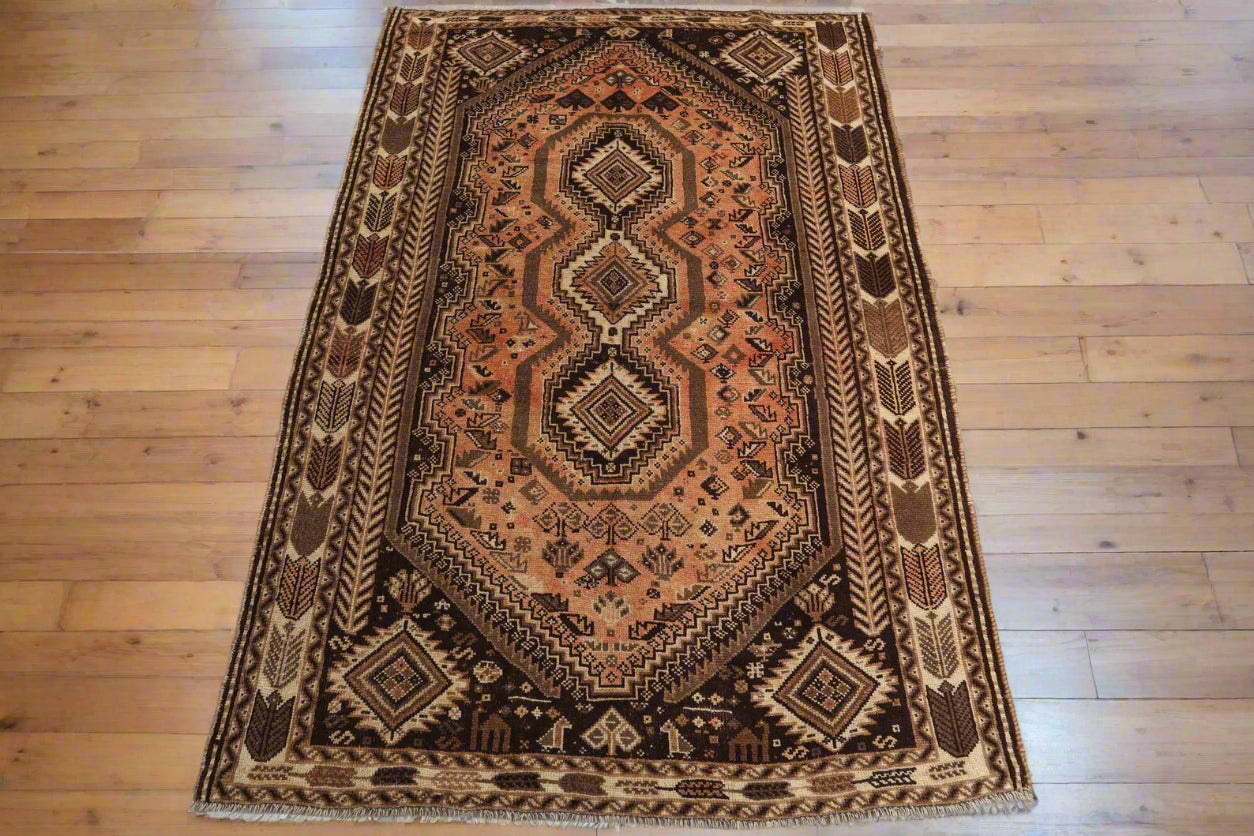Handmade Afghan Wool Rug – 5’7” x 8’6” Carpet | Vintage Tribal Terracotta & Brown Caucasian Geometric by Nomad Weaves