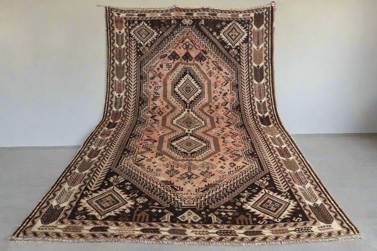 Handmade Afghan Wool Rug – 5’7” x 8’6” Carpet | Vintage Tribal Terracotta & Brown Caucasian Geometric by Nomad Weaves