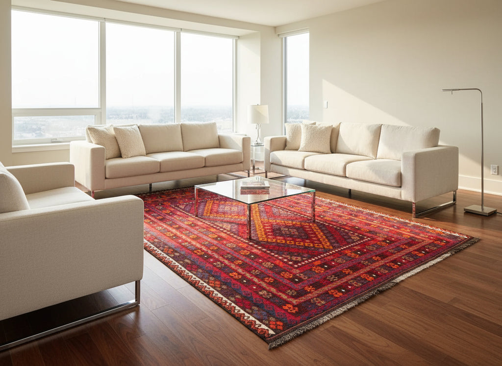 Handmade Afghan Kilim Rug – 205x280 cm | Deep Red Tribal Wool Carpet