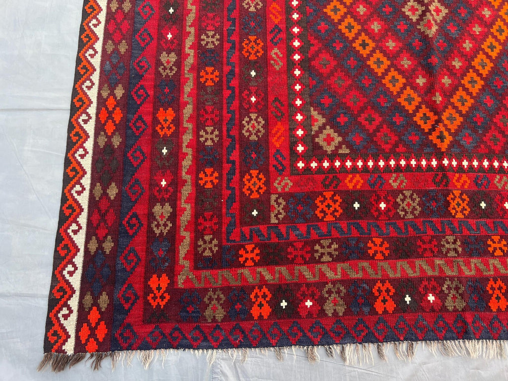 Handmade Afghan Kilim Rug – 205x280 cm | Deep Red Tribal Wool Carpet