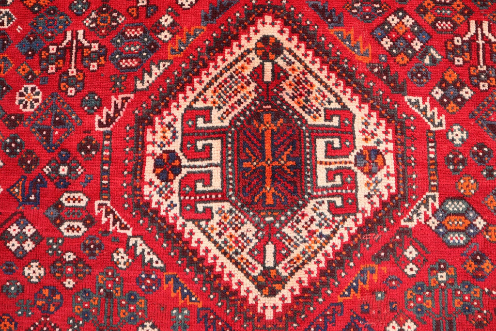 Handmade Afghan Wool Rug – 5x7ft Carpet | Vintage Tribal Red and Navy Caucasian Geometric by Nomad Weaves