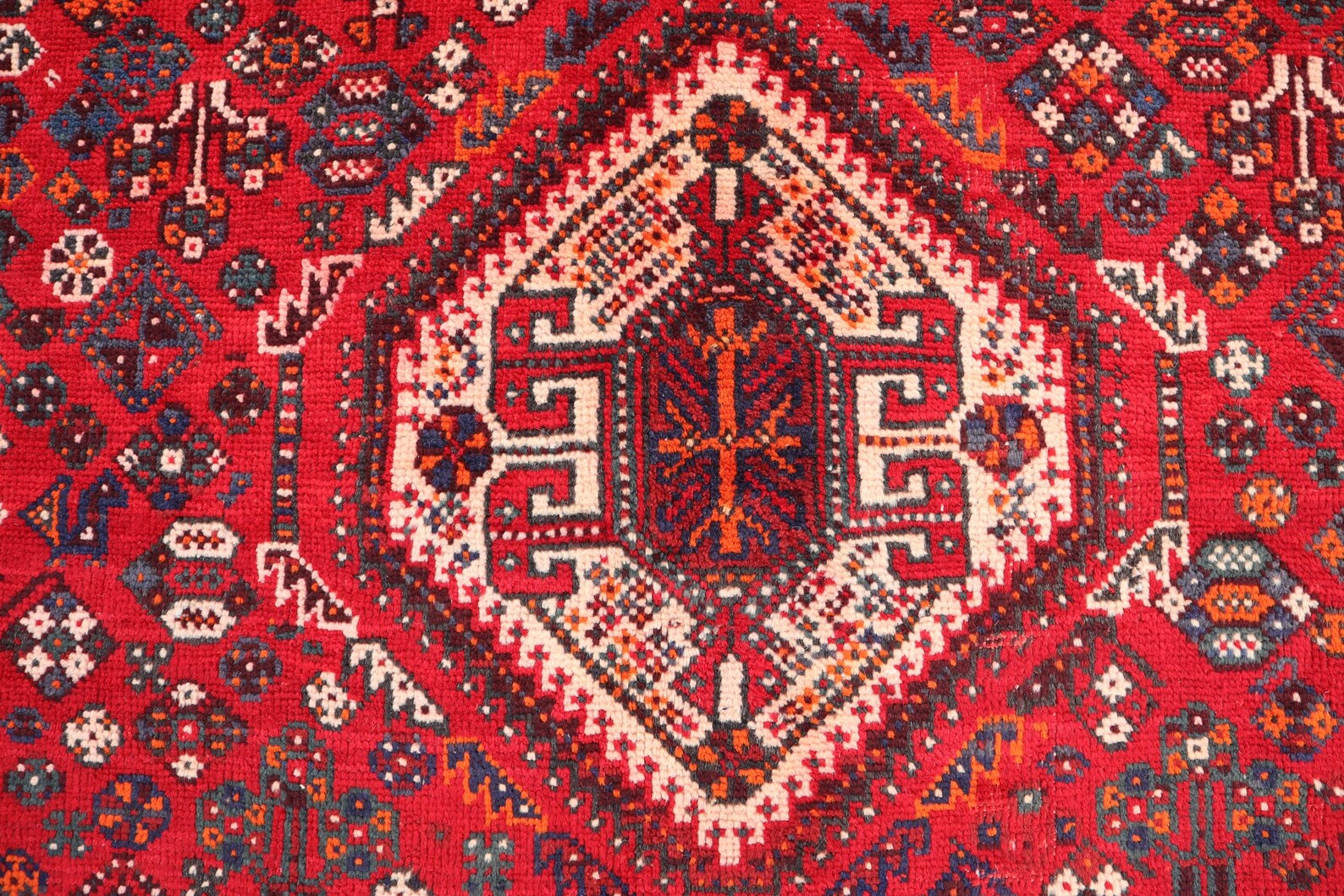 Handmade Afghan Wool Rug – 5x7ft Carpet | Vintage Tribal Red and Navy Caucasian Geometric by Nomad Weaves