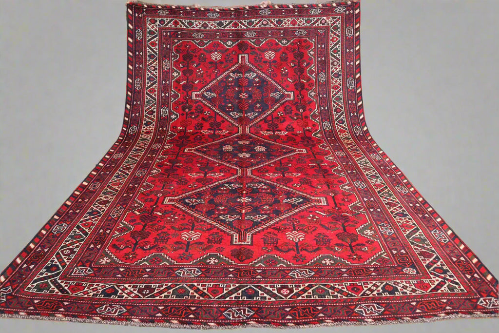Handmade Afghan Wool Rug – 7x10ft Carpet | Vintage Turkmen Tribal Red Geometric Oriental by Nomad Weaves