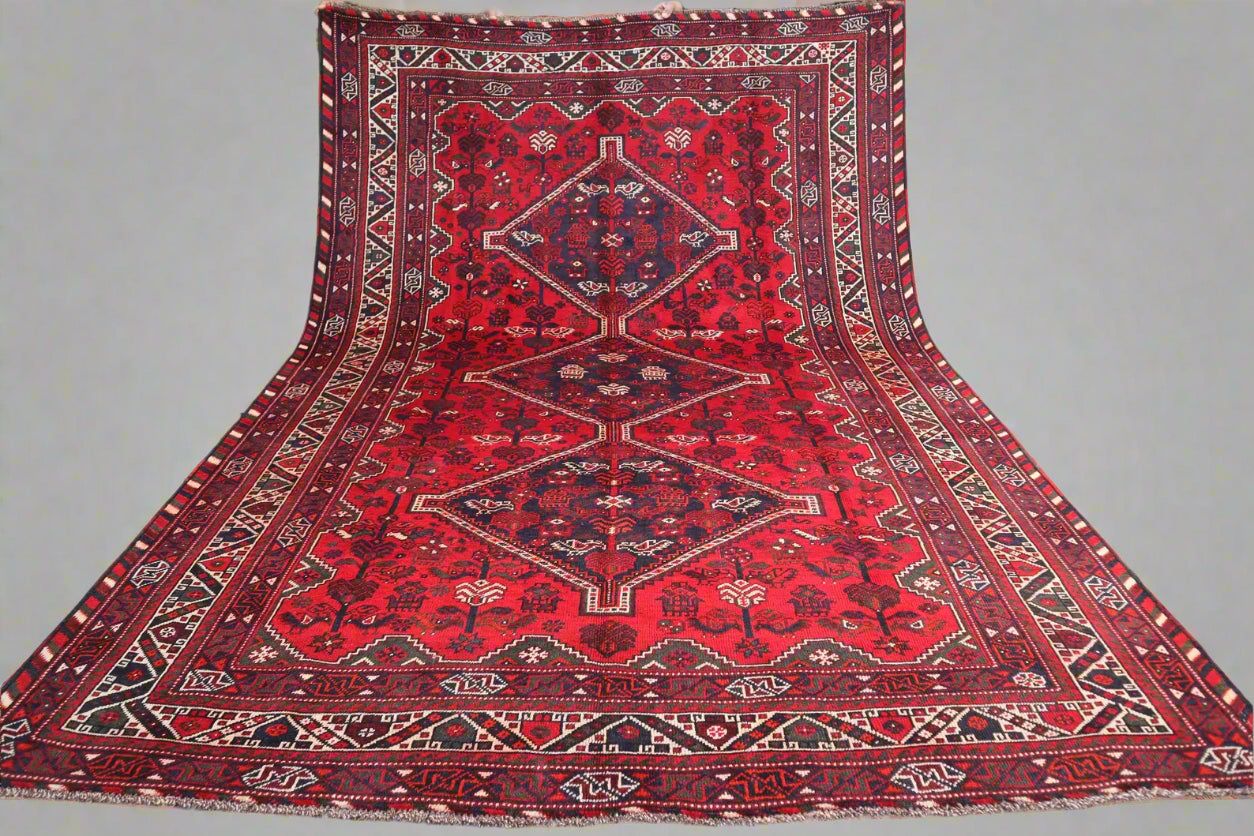 Handmade Afghan Wool Rug – 7x10ft Carpet | Vintage Turkmen Tribal Red Geometric Oriental by Nomad Weaves
