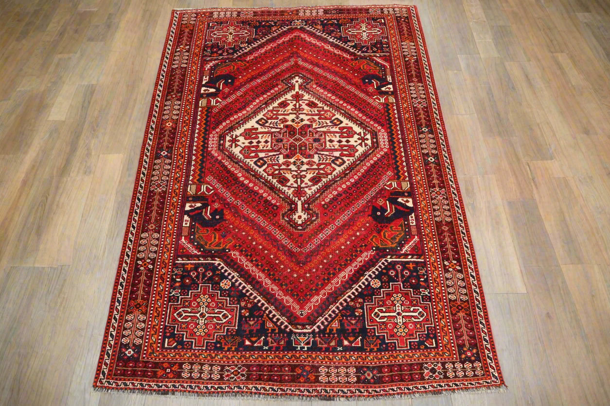 Handmade Afghan Wool Rug – 5’9” x 8’4” Carpet | Vintage Turkmen Tribal Red Geometric Oriental by Nomad Weaves