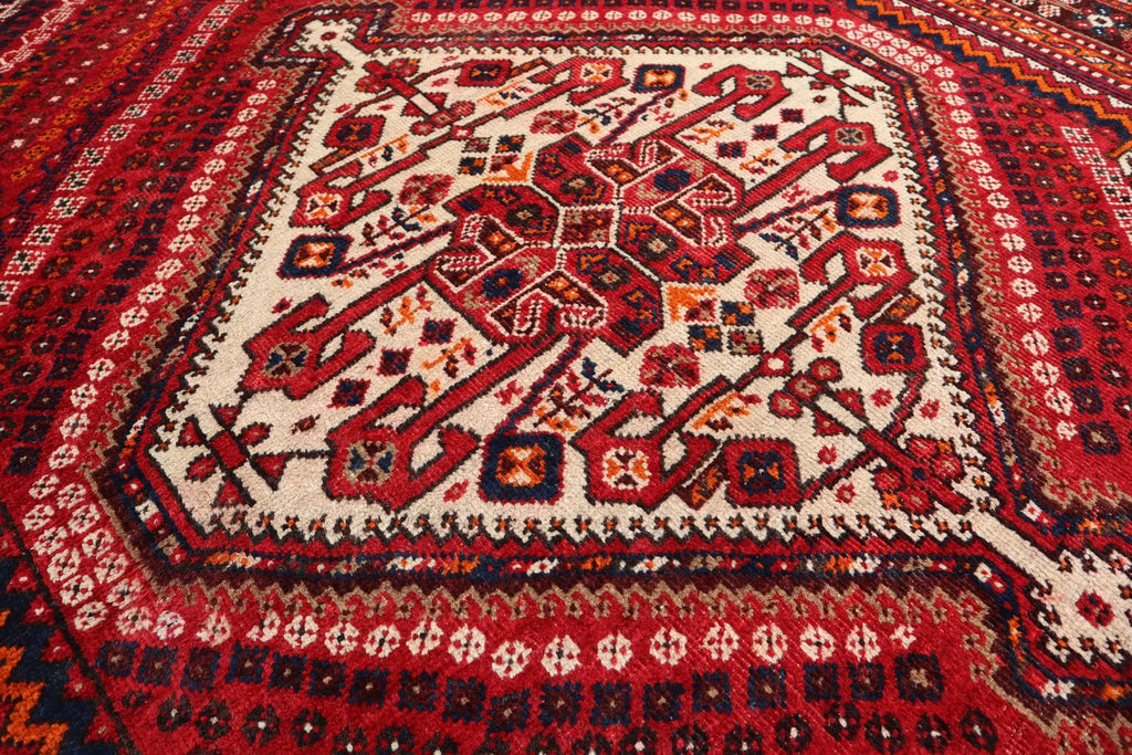 Handmade Afghan Wool Rug – 5’9” x 8’4” Carpet | Vintage Turkmen Tribal Red Geometric Oriental by Nomad Weaves