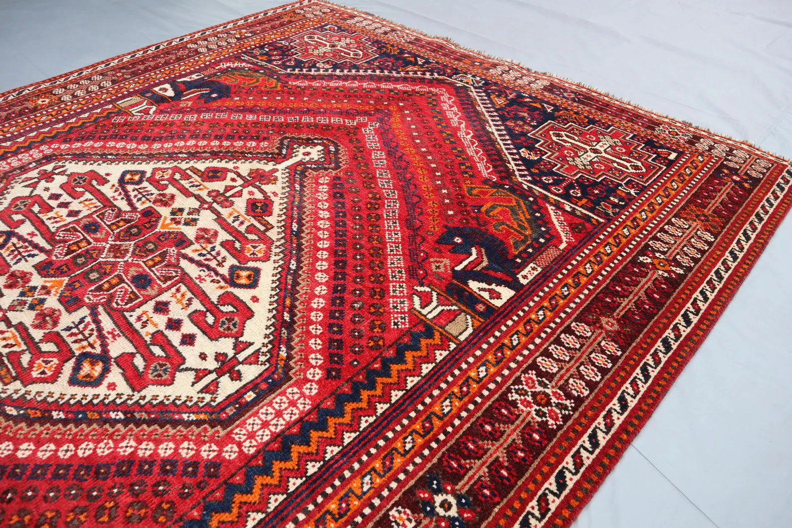 Handmade Afghan Wool Rug – 5’9” x 8’4” Carpet | Vintage Turkmen Tribal Red Geometric Oriental by Nomad Weaves