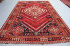 Handmade Afghan Wool Rug – 5’9” x 8’4” Carpet | Vintage Turkmen Tribal Red Geometric Oriental by Nomad Weaves