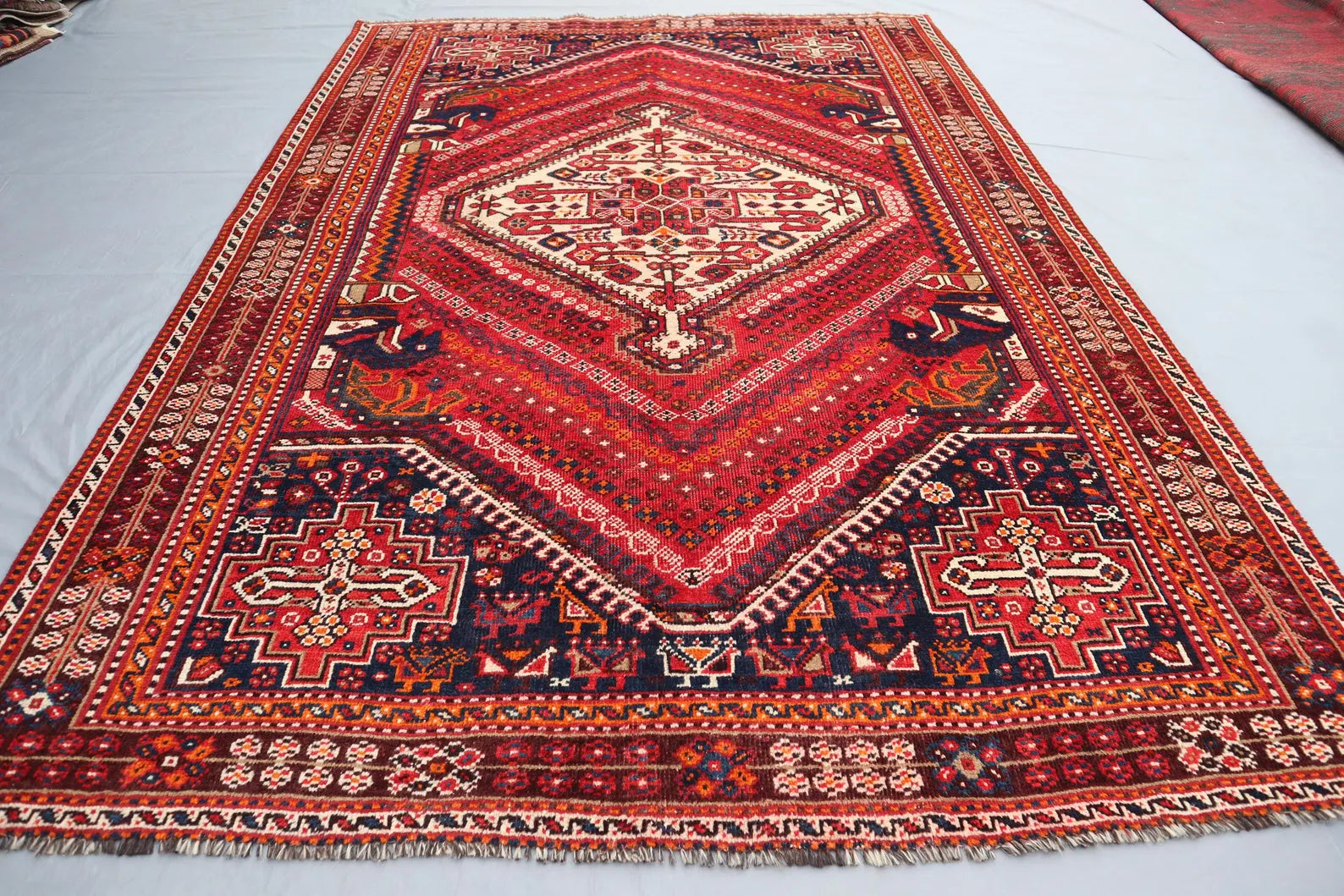 Handmade Afghan Wool Rug – 5’9” x 8’4” Carpet | Vintage Turkmen Tribal Red Geometric Oriental by Nomad Weaves