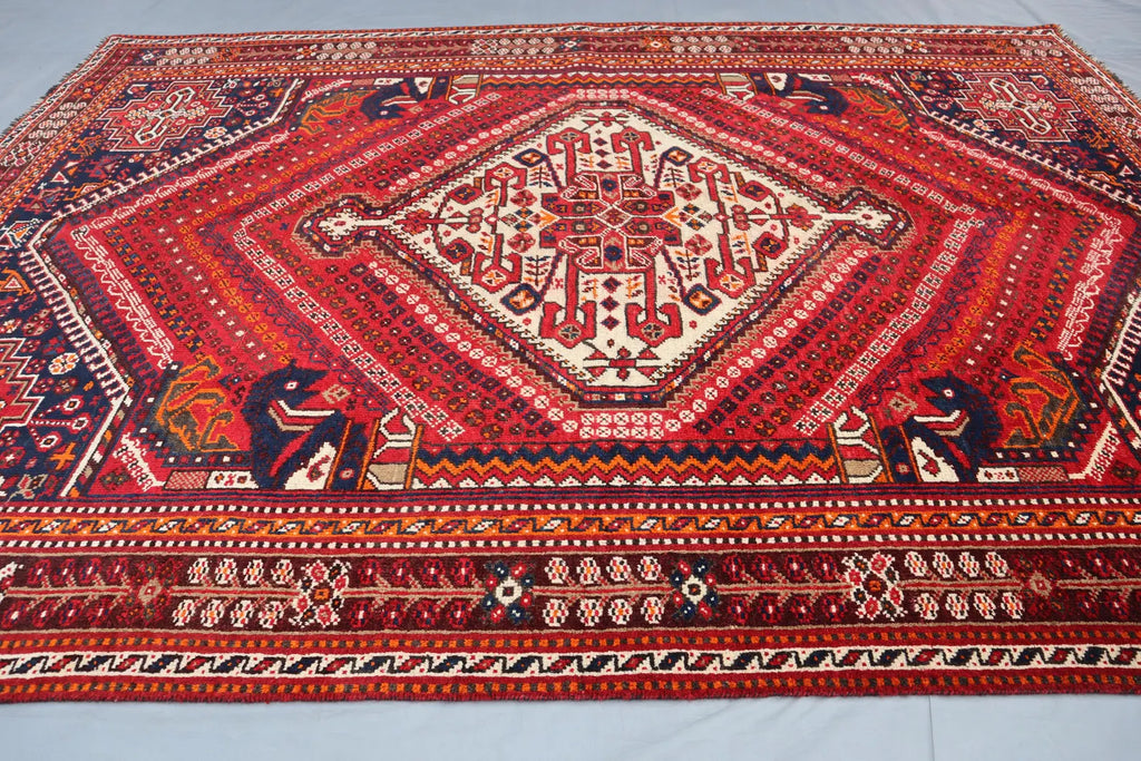 Handmade Afghan Wool Rug – 5’9” x 8’4” Carpet | Vintage Turkmen Tribal Red Geometric Oriental by Nomad Weaves