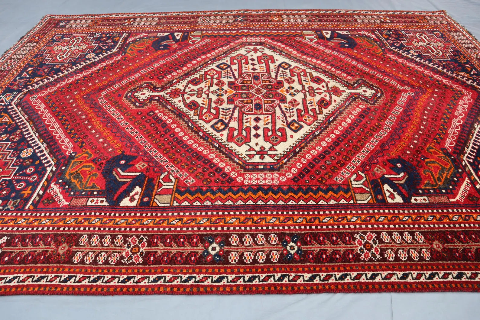 Handmade Afghan Wool Rug – 5’9” x 8’4” Carpet | Vintage Turkmen Tribal Red Geometric Oriental by Nomad Weaves