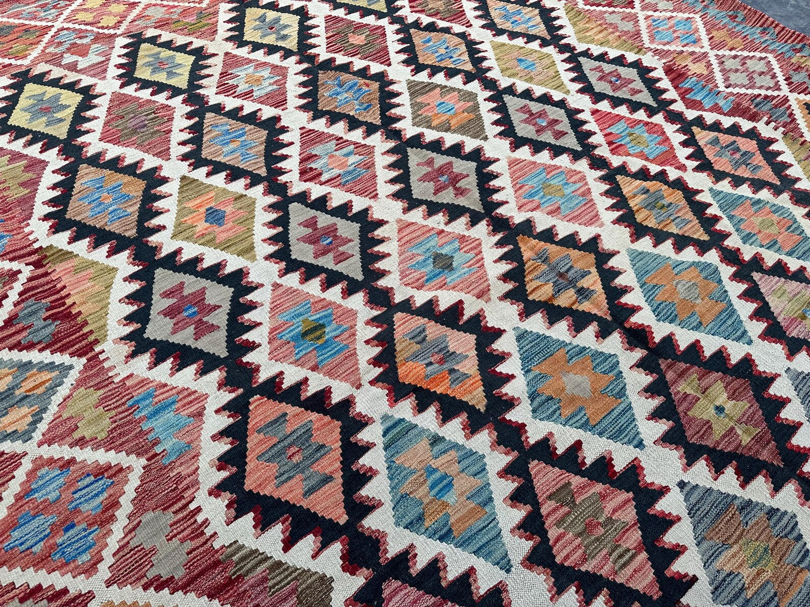 Handmade Afghan Kilim Rug – 256x310 cm | Traditional Tribal Wool Carpet