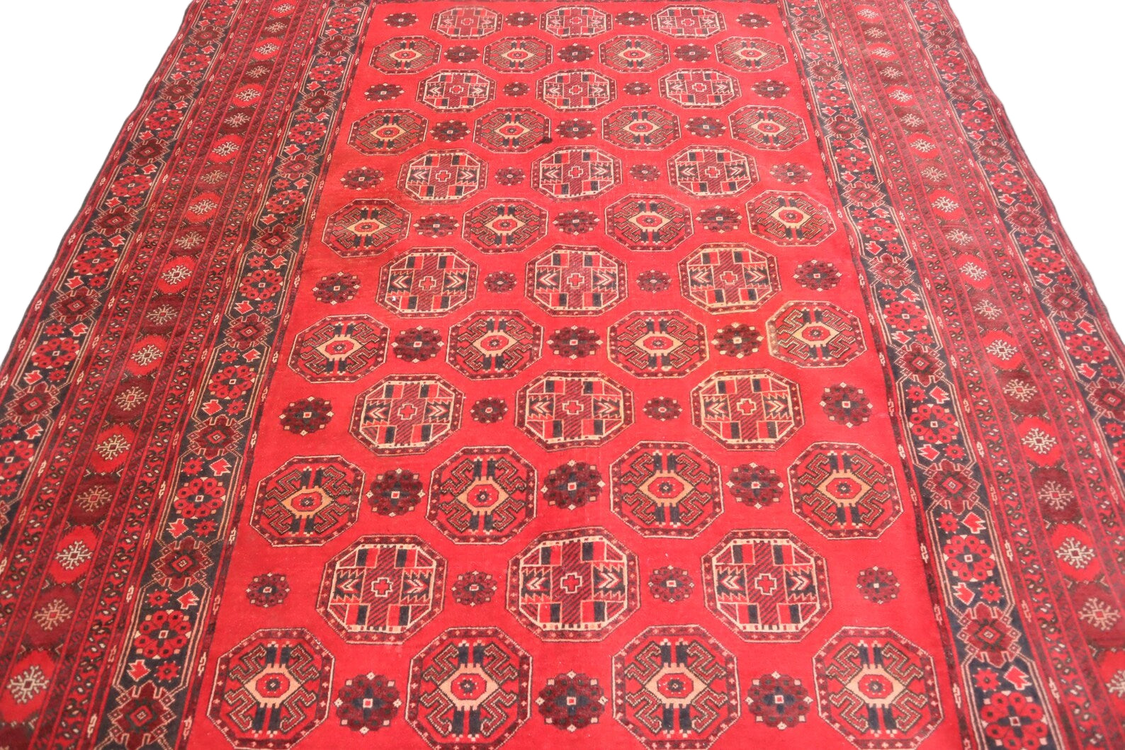 Afghan Turkman Rug 7.3 × 10 ft – Hand-Knotted Wool | Vintage Maroon Tribal Oriental Carpet
