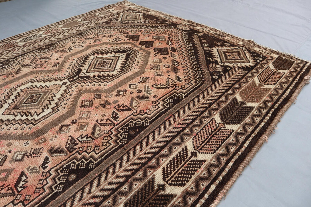 Handmade Afghan Wool Rug – 5’7” x 8’6” Carpet | Vintage Tribal Terracotta & Brown Caucasian Geometric by Nomad Weaves
