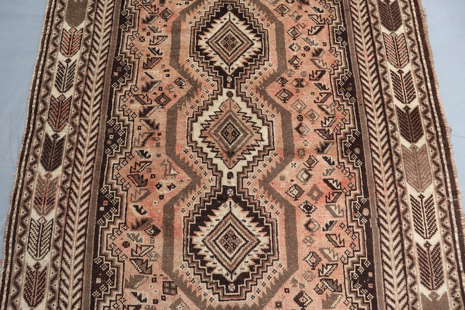 Handmade Afghan Wool Rug – 5’7” x 8’6” Carpet | Vintage Tribal Terracotta & Brown Caucasian Geometric by Nomad Weaves