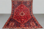Handmade Afghan Wool Rug – 5x7ft Carpet | Vintage Tribal Red and Navy Caucasian Geometric by Nomad Weaves
