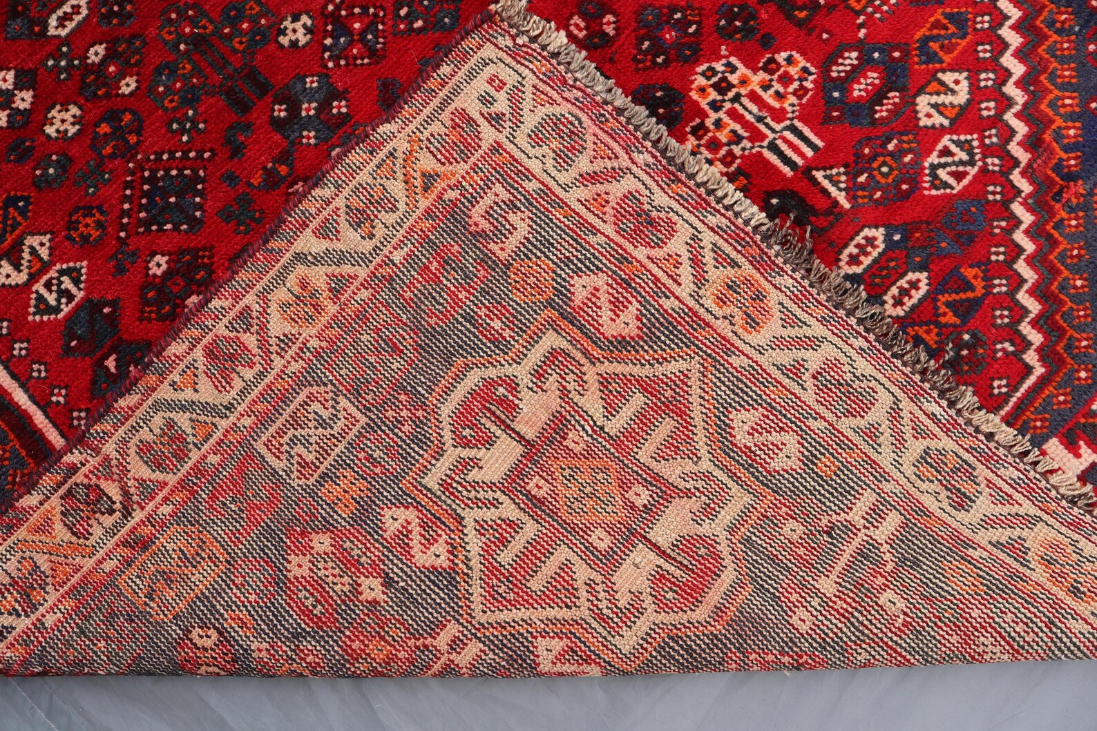 Handmade Afghan Wool Rug – 5x7ft Carpet | Vintage Tribal Red and Navy Caucasian Geometric by Nomad Weaves