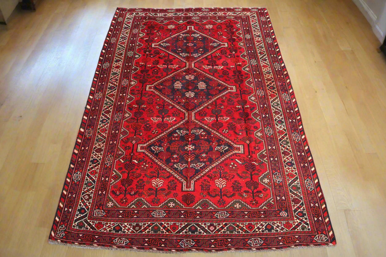 Handmade Afghan Wool Rug – 7x10ft Carpet | Vintage Turkmen Tribal Red Geometric Oriental by Nomad Weaves