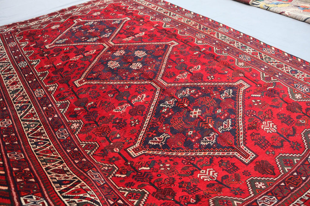 Handmade Afghan Wool Rug – 7x10ft Carpet | Vintage Turkmen Tribal Red Geometric Oriental by Nomad Weaves