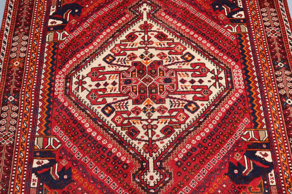 Handmade Afghan Wool Rug – 5’9” x 8’4” Carpet | Vintage Turkmen Tribal Red Geometric Oriental by Nomad Weaves