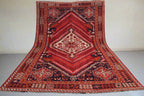 Handmade Afghan Wool Rug – 5’9” x 8’4” Carpet | Vintage Turkmen Tribal Red Geometric Oriental by Nomad Weaves