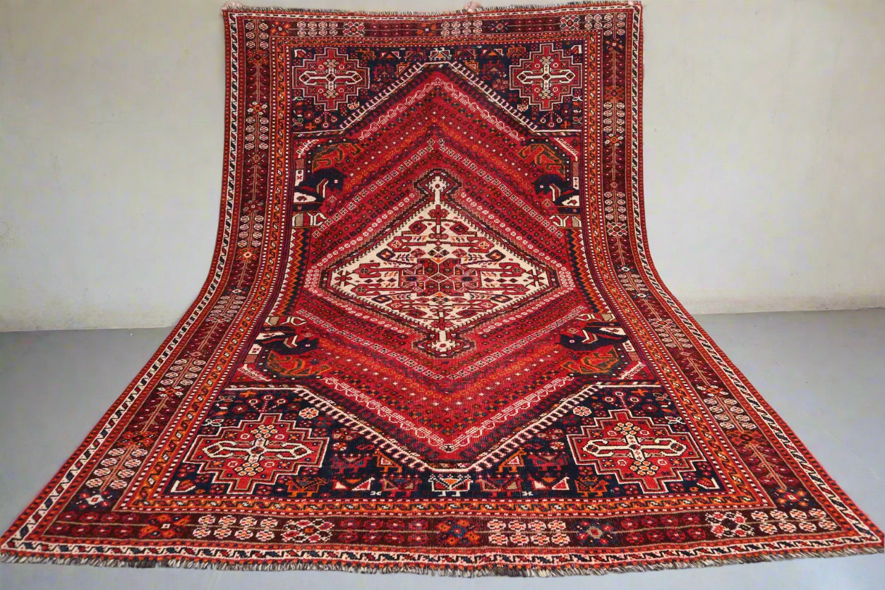Handmade Afghan Wool Rug – 5’9” x 8’4” Carpet | Vintage Turkmen Tribal Red Geometric Oriental by Nomad Weaves