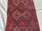 Handmade Afghan Runner Rug – 2’7” x 8’5” Wool Carpet | Vintage Baluch Tribal Turkmen Red Hallway Rug by Nomad Weaves