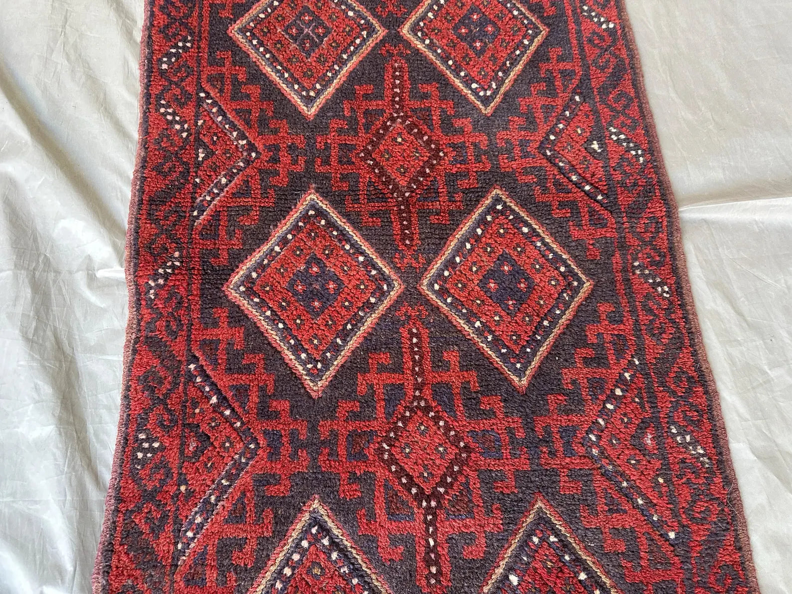Handmade Afghan Runner Rug – 2’7” x 8’5” Wool Carpet | Vintage Baluch Tribal Turkmen Red Hallway Rug by Nomad Weaves