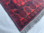 Handmade Afghan Runner Rug – 3x10ft Wool Carpet | Vintage Turkmen Tribal Red and Navy Hallway Rug by Nomad Weaves