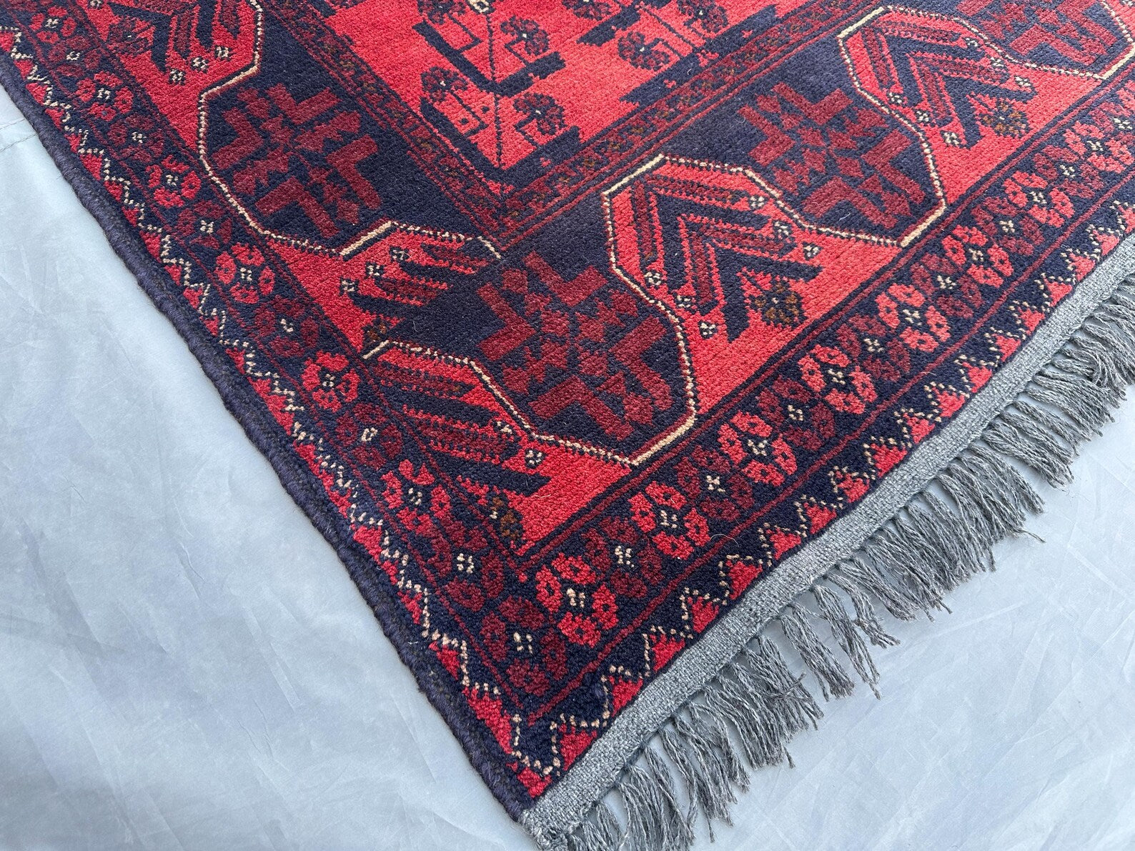 Handmade Afghan Runner Rug – 3x10ft Wool Carpet | Vintage Turkmen Tribal Red and Navy Hallway Rug by Nomad Weaves