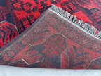 Handmade Afghan Runner Rug – 3x10ft Wool Carpet | Vintage Turkmen Tribal Red and Navy Hallway Rug by Nomad Weaves